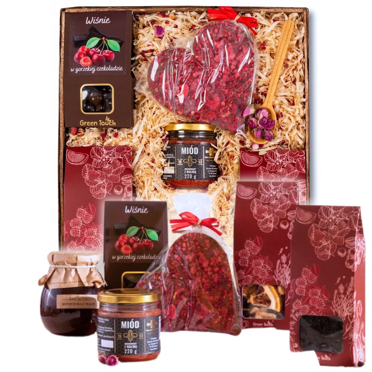 Kosz Prezentowy Zestaw Herbat Czekolada Serce Miód Malinowy Na Urodziny