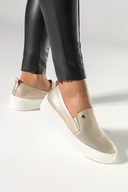 Półbuty damskie - Złote półbuty skórzane damskie slip on na platformie PRODUKT POLSKI Casu 2814-708-38 - miniaturka - grafika 1