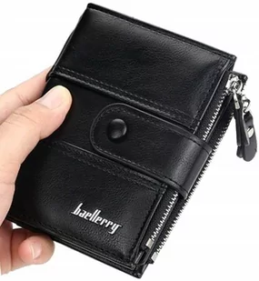 Męski Elegancki Portfel Skórzany Zatrzask Czarny - Portfele - miniaturka - grafika 1