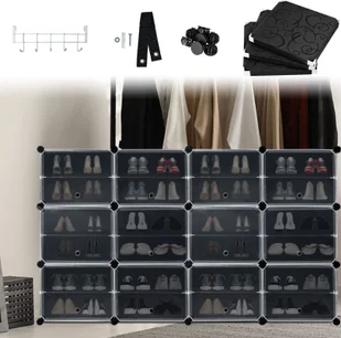 Stojak na buty 4*6 poziomów DIY szafka na buty PP plastikowy schowek na buty 24 przegrody z drzwiczkami Modułowy stojak na buty Oszczędność miejsca do sortowania butów, czarny CEEDIR - Szafki na buty - miniaturka - grafika 1