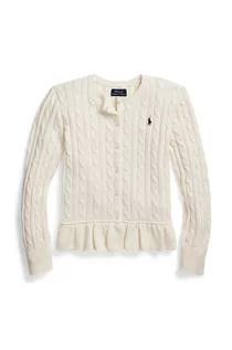 Swetry dla dziewczynek - Polo Ralph Lauren kardigan bawełniany dziecięcy kolor biały lekki - grafika 1