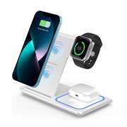 Akcesoria do smartwatchy - Ładowarka Indukcyjna 3w1 - Apple 15W Qi Lampka LED - iPhone iWatch Biała - miniaturka - grafika 1