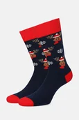 Skarpetki męskie - Skarpety Świąteczne Granatowo-Czerwone W Śnieżynki I Renifery - miniaturka - grafika 1