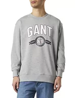 Bluzy męskie - GANT Męska bluza C-Neck Retro Crest Sweater, szary melanż, standardowy, szary melanż, XXL - miniaturka - grafika 1