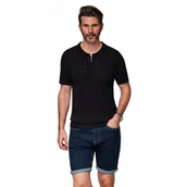 Koszulki męskie - Koszulka męska polo ażurowa z suwakiem w dekolcie czarnaV2 OM-POSS-0158 XXL - miniaturka - grafika 1