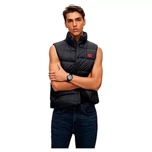 HUGO Męska kurtka puchowa Baltino2241 Slim Fit z czerwoną etykietą z logo, czarny, XS - Kurtki męskie - miniaturka - grafika 1
