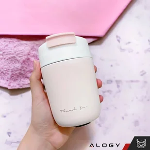 Kubek termiczny termos z ustnikiem słomką na kawę herbatę yerba mate 360ml bidon próżniowy Alogy Stalowy Różowy - Kubki termiczne - miniaturka - grafika 27