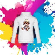 Bluzy dla dziewczynek - Bluza dziecięca typu kangurka z kapturem w kolorze białym z nadrukiem miś Zdziś 2 lata - miniaturka - grafika 1