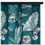 Zasłony - Voppi Zasłona dekoracyjna na taśmie na żabki tunel 140 x 280 cm niebieska zasłona okienna w pióra kwiaty i ptaki - miniaturka - grafika 1