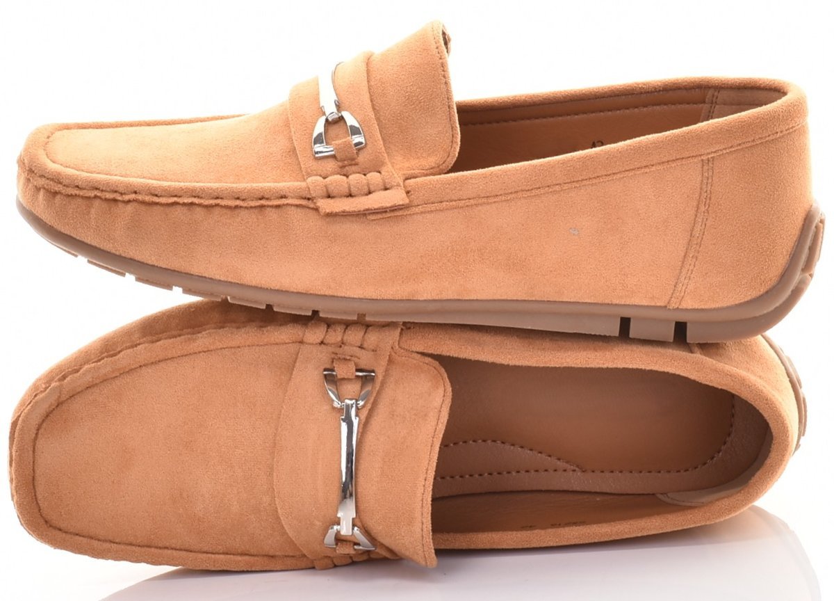 MĘSKIE ELEGANCKIE MOKASYNY OBUWIE WSUWANE CASUAL ZAMSZOWE KARMELOWE