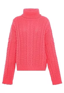 Swetry damskie - myMo Damski sweter z golfem Twist modny sweter koralowy XL/XXL, koralowy, XL - grafika 1