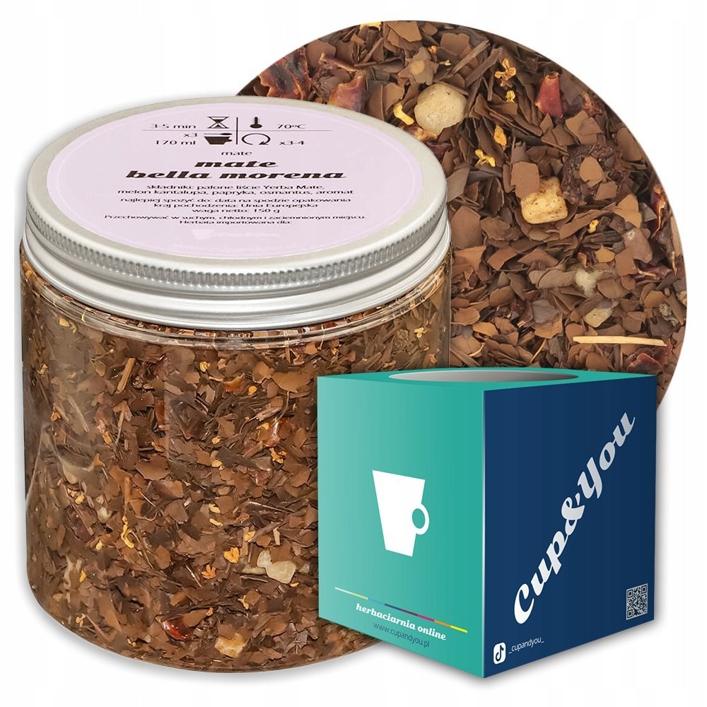 Herbata Yerba Mate BELLA MORENA smak słodkiego melona i pikantnej papryki - herbata liściasta sypana mieszanka napar susz - gotowa na prezent upominek