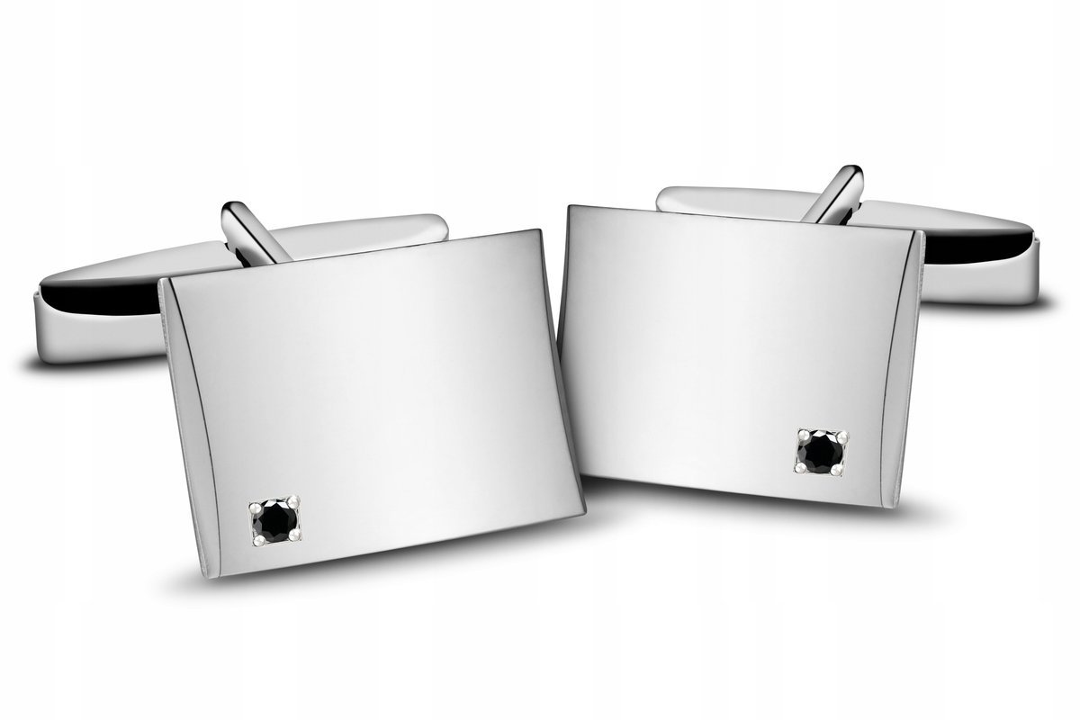 Spinki do koszuli z czarną cyrkonią , srebro próba 925