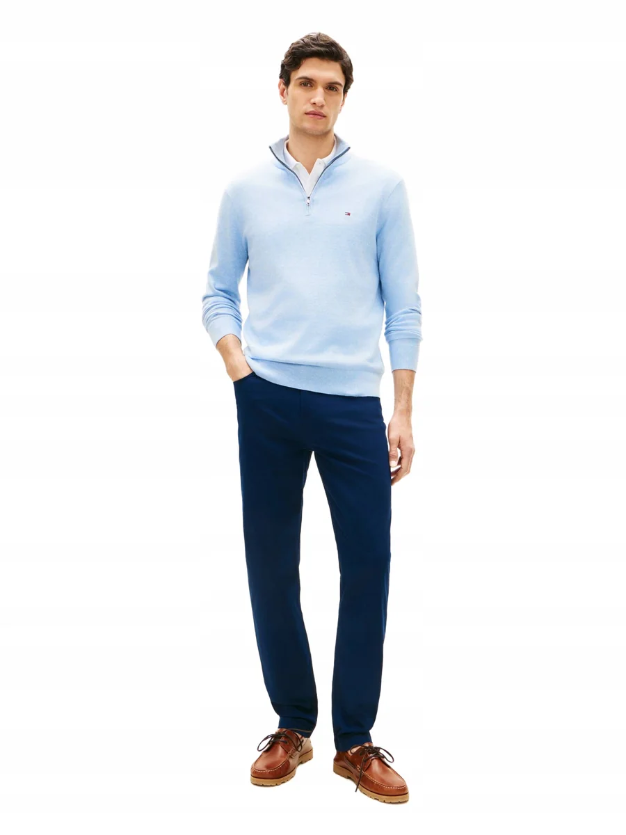 TOMMY HILFIGER SWETER MĘSKI NIEBIESKI PÓŁGOLF BAWEŁNA M 17CA