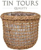 Kwietniki - OKRĄGŁY KOSZYK Z TRAWY MORSKIEJ Z FOLIĄ 34x34x30 cm - miniaturka - grafika 1