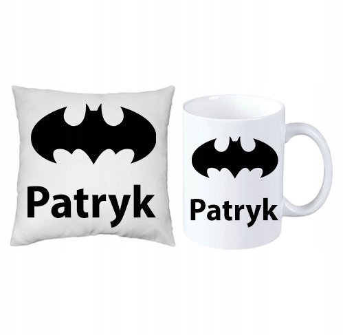 Batman Logo DC ZESTAW PODUSZKA + KUBEK + IMIĘ