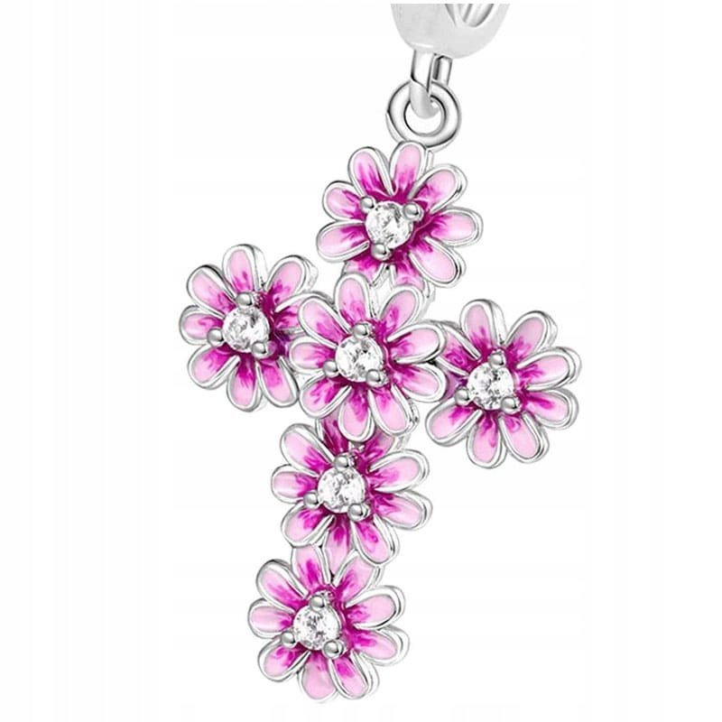 Charms do Pandora Zawieszka Charms Krzyż Różowe Kwiaty Charmsy Trusky