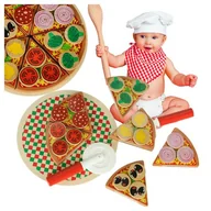 Zabawy w naśladowanie dorosłych - Drewnian Pizza Do Krojenia Dla Dzieci Na Rzep Akcesoria Dodatki Zestaw Xxl - miniaturka - grafika 1
