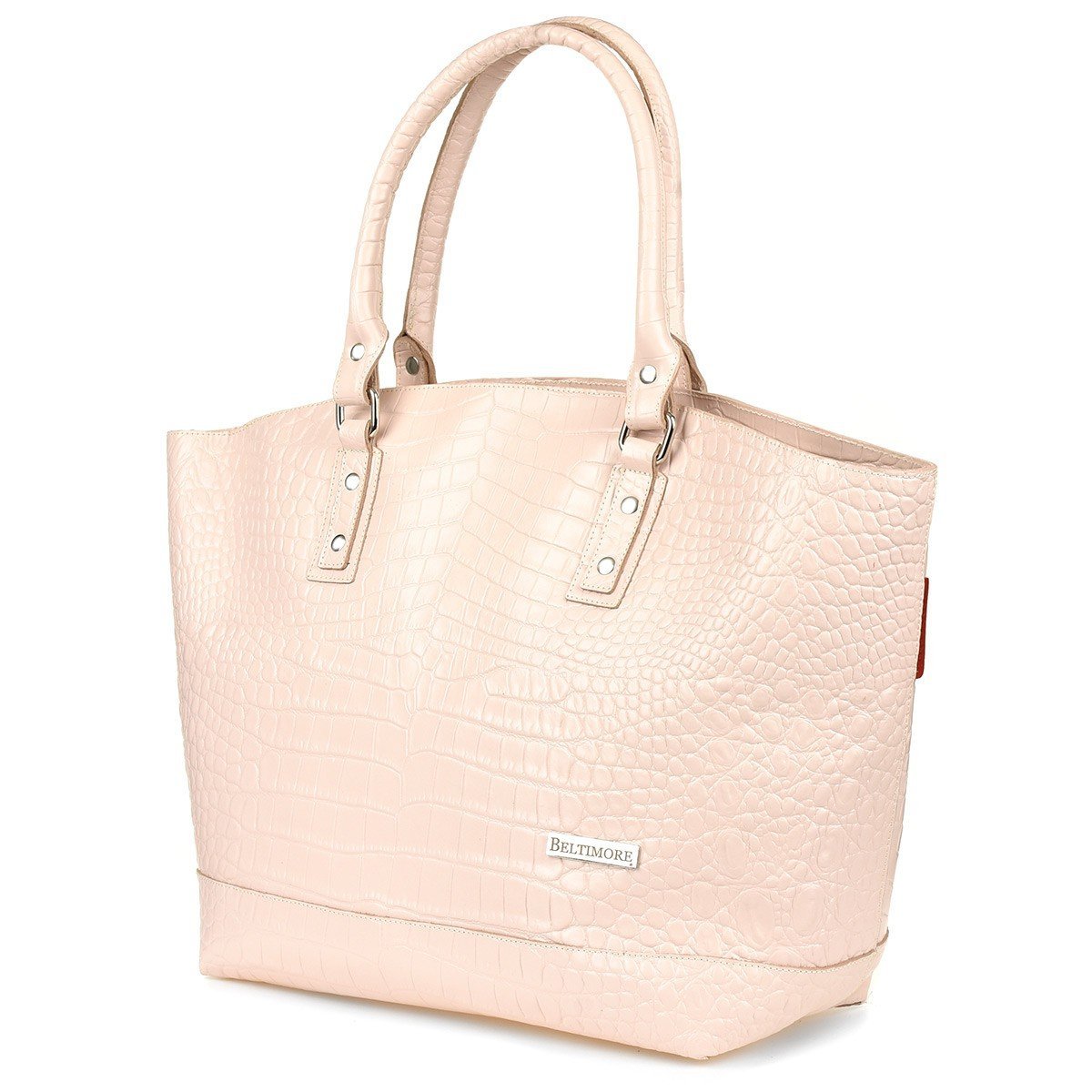 Pudrowy róż torebka zarka skóra naturalna croco koszyk A4 na ramie Beltimore S15 różowy