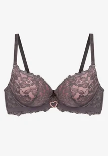 Szaro-Różowy Biustonosz Ozdobiony Koronką i Cyrkoniowym Sercem Fannel - Biustonosze - miniaturka - grafika 1