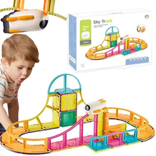 Klocki Magnetyczne Tor Interaktywny + Jeżdżący Samolot 40 El. - Klocki - miniaturka - grafika 1