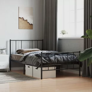 Metalowa rama łóżka z wezgłowiem i zanóżkiem, czarna, 90x190 cm Lumarko! - Łóżka - miniaturka - grafika 1