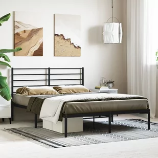 Metalowa rama łóżka z wezgłowiem, czarna, 160x200 cm Lumarko! - Łóżka - miniaturka - grafika 1