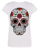 Koszulki i topy damskie - T-Shirt damski kolorowy nadruk CZASZKA r.S - miniaturka - grafika 1