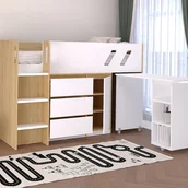 Łóżka dla dzieci i młodzieży - Łóżko piętrowe 90 x 190 cm z biurkiem i schowkami - Naturalny i biały - SAGITI - miniaturka - grafika 1