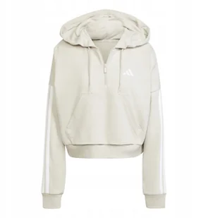 Bluza damska adidas Essentials 3-Stripes French Terry Quarter-Zip Hoodie beżowa JN1958 XL - Bluzy damskie - miniaturka - grafika 1