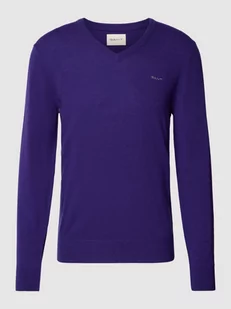 Sweter z dzianiny z mieszanki wełny jagnięcej z dekoltem w serek - Swetry męskie - miniaturka - grafika 1