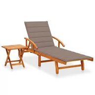 Leżaki ogrodowe - vidaXL Lumarko Ogrodowy leżak ze stolikiem i poduszką, lite drewno akacjowe 3061625 - miniaturka - grafika 1