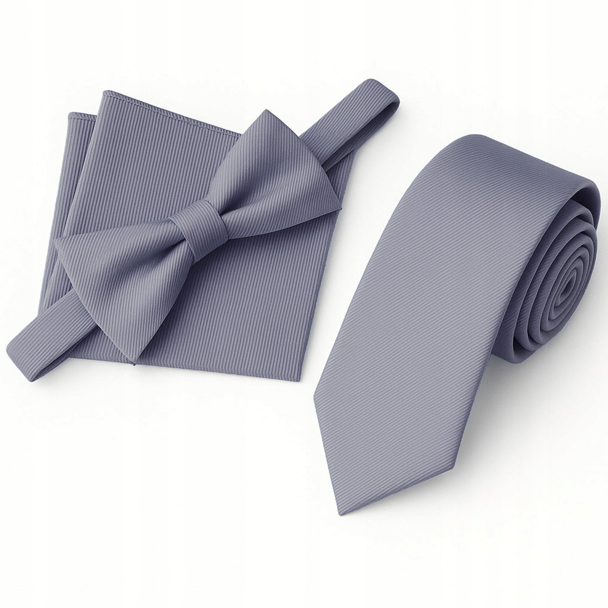 Zestaw krawat + mucha + poszetka - grafitowy