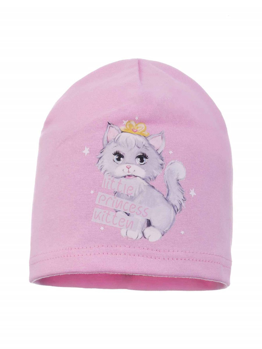 Dziewczęca czapka bawełniana kotek z napisem jasnoróżowa Ambra r.44/48