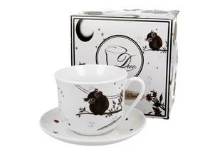 Filiżanka do kawy i herbaty porcelanowa ze spodkiem DUO CHARMING OWLS 450 ml - Filiżanki - miniaturka - grafika 1