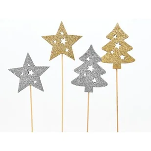 Gwiazdka / choinka na piku 7 x 30,5 cm srebrny / złoty - Ozdoby bożonarodzeniowe - miniaturka - grafika 1
