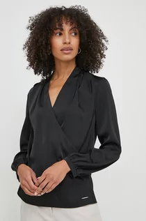 Bluzki damskie - Calvin Klein bluzka damska kolor czarny gładka - grafika 1