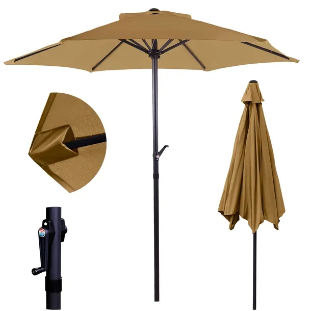 Składany Duży Parasol Ogrodowy Na Taras Balkon Beżowy Z Korbką 300Cm