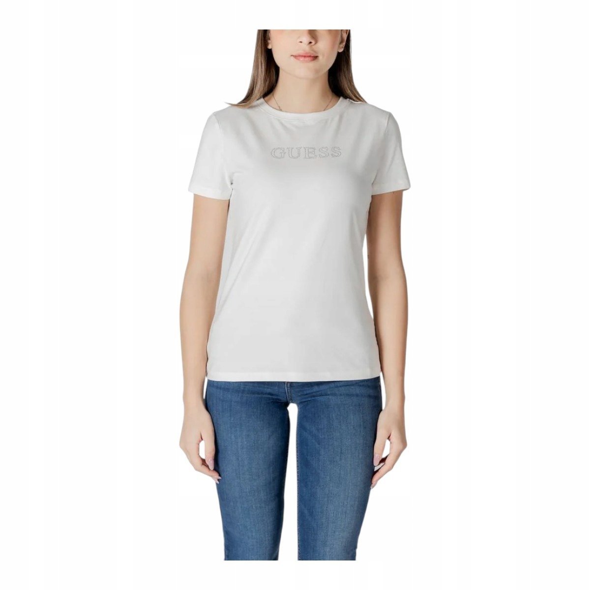 GUESS KOSZULKA DAMSKA T-SHIRT BRIANA SS T-SHIRT ECRU r.L