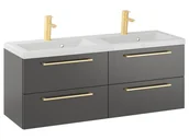 Szafki łazienkowe - Szafka Wisząca Z Umywalką RON 120 cm DUO - Titan Mat - Uchwyty Złote Szczotkowane - miniaturka - grafika 1
