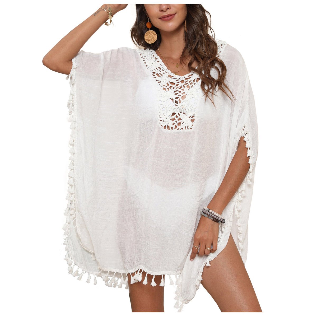 Pareo plażowe tunika boho haft sukienka biała