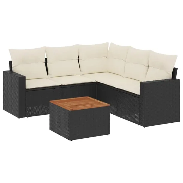 Zestaw mebli ogrodowych modułowych czarny rattan PE z poduszkami 62x62x69