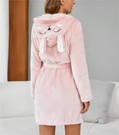 Szlafroki damskie - Ciepły szlafrok damski z kapturem króliczka - Różowy - miniaturka - grafika 1