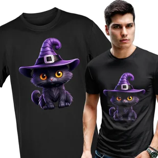 Koszulka męska Fioletowy Czarny Kot Wiedźma Czarownica Halloween M - Koszulki męskie Koszulka męska Fioletowy Czarny Kot Wiedźma Czarownica Halloween M - Koszulki męskie - miniaturka - grafika 1