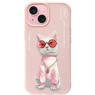Etui i futerały do telefonów - Etui NIMMY Glasses Cool Cat do Apple iPhone 15 Różowy - miniaturka - grafika 1