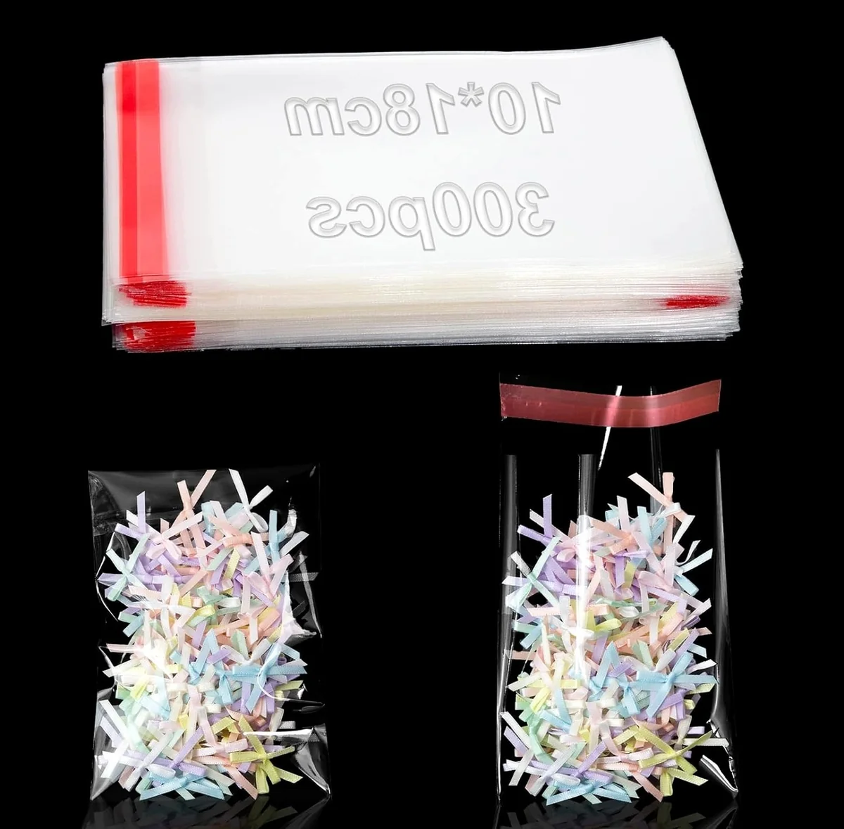 TOREBKI 300 SZTUK 10X18CM SAMOPRZYLEPNE CELOFANOWE PRZEZROCZYSTE ETUI