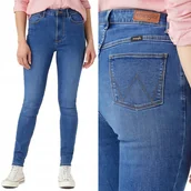 Spodnie damskie - Wrangler SKINNY Marina RURKI Z WYŻSZYM STANEM BLUE DżINS W29 L32 - miniaturka - grafika 1