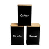 Pojemniki kuchenne - Tadar Pojemniki z Pokrywkami na Herbatę Cukier Kawę Artykuły Sypkie Maestra 3szt Czarne uniwersalny 21905-uniw - miniaturka - grafika 1