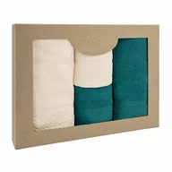 Ręczniki - Ręcznik D Bawełna 100% Solano Ecru + Ciemny Turkus (P) 2x50x90+2x70x140 kpl. - miniaturka - grafika 1