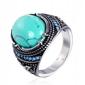 Pierścionki - Sygnet UNISEX Turkusowy STALOWY 316L EU22 US10 - miniaturka - grafika 1